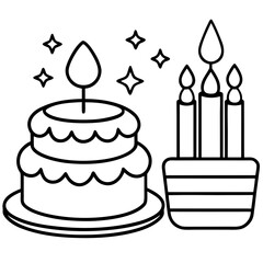 Minimalist Cake & Candle Vector Icon Collection
