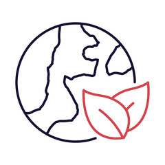 SustainabilityLine icon.  Earth and Leaf Representing Eco-Friendly AI Practices.Simple Line icon..