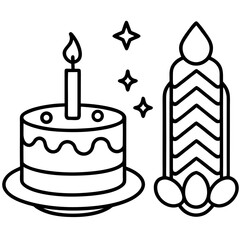 Minimalist Cake & Candle Vector Icon Collection