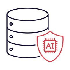Data PrivacyLine icon.  Shield and Database Representing Protection of Personal Information in AI.Simple Line icon..