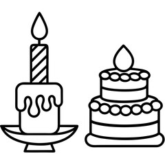 Minimalist Cake & Candle Vector Icon Collection