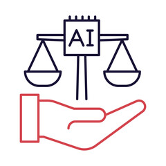 Vector icon of Fairness &ndash; Scales Representing Equal Opportunity in AI Algorithms and Decisions.Outline illustration..