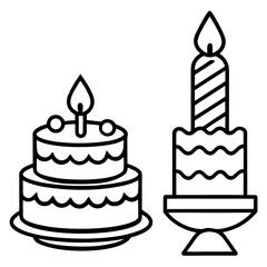 Minimalist Cake & Candle Vector Icon Collection