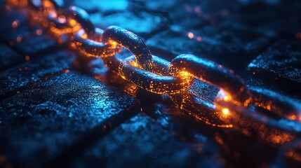 A glowing blockchain network securing global trade transactions in real time 