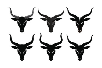set of long horn silhouette vector on white background