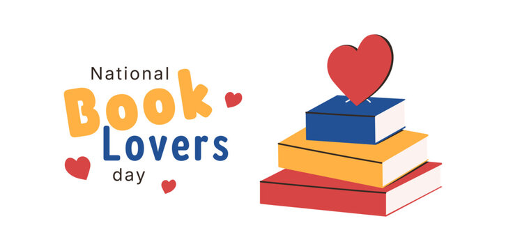 National Book Lovers Day banner template. Reading lover. Learning and education holiday. Vector flat illustration