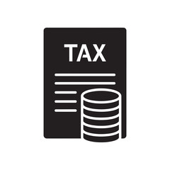 Tax savings icon with a financial document and a stack of coins representing wealth management financial planning income and capital growth vector solid glyph