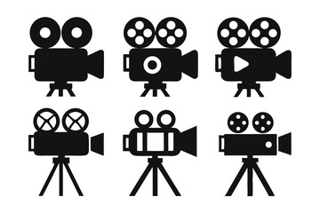 Movie camera icons  silhouette on white background