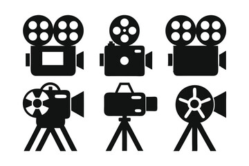 movie camera icons  silhouette on white background