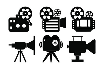 movie camera icons  silhouette on white background