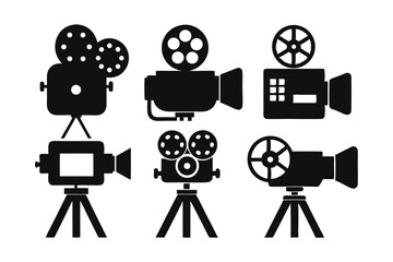 movie camera icons  silhouette on white background