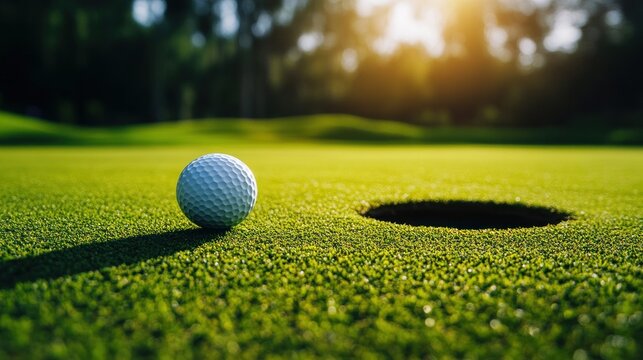 Golf ball near hole on green (3)