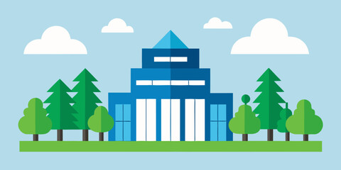 Winter cityscape vector illustration featuring a house, trees, and an urban landscape