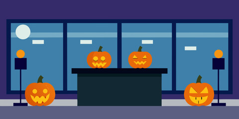 Spooky Halloween background with carved orange pumpkins and jack-o'-lanterns, perfect for autumn holiday celebrations