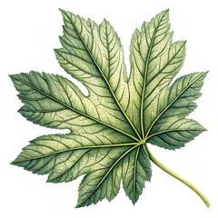 Detailed maple leaf with multi-lobed green pattern showing vibrant and symmetrical structure