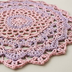 Obraz premium Handmade Crochet Doily with Intricate Design and Soft Pastel Colors for Craft and Home Decor Projects