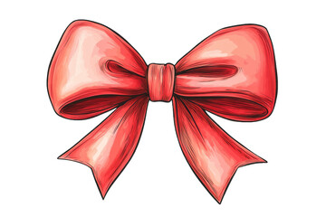 A Hand-drawn Illustration Of A Red Satin Bow Perfect For Adding A Touch Of Elegance To Your Designs