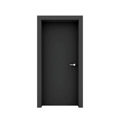 Minimalist dark gray interior door with silver handle isolated on transparent background