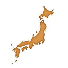 Brown outline map of japan showing its islands isolated on transparent background