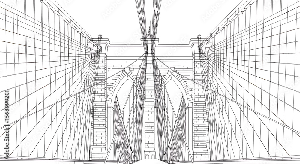 Poster bridge blueprint: suspensions converge in technical drawing, illustrating engineering design with wi