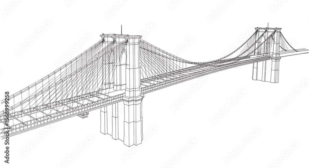 Poster bridge wireframe illustrates architectural precision on a white background, showcasing technical des