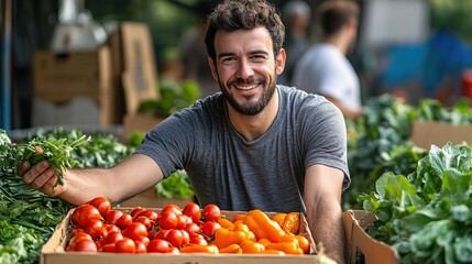 A volunteer handing out fresh vegetables to struggling families 