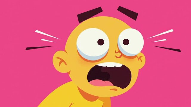 Animated character with a vivid and funny surprised expression. The expressive and colorful illustration style makes it ideal for educational content, explainer videos, storyboard elements, comedy cli