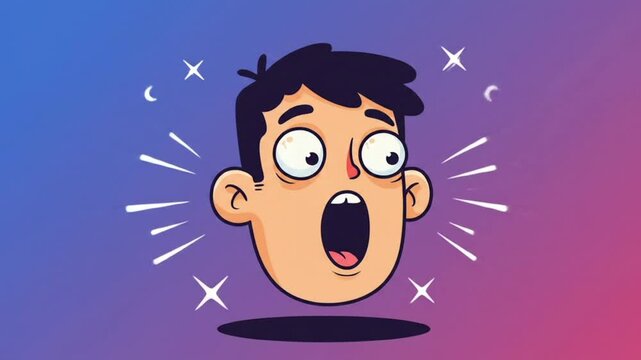 Animated character with a vivid and funny surprised expression. The expressive and colorful illustration style makes it ideal for educational content, explainer videos, storyboard elements, comedy cli