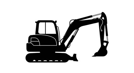 Excavator Silhouette Digs, Isolated on White, Illustrative, Construction Equipment, Vector Graphic