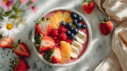 Tropical smoothie bowl with fruits