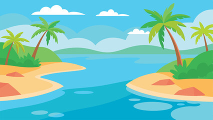 tropical beach with palm trees and sea landscape