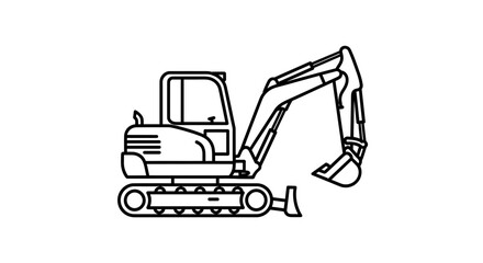 Naklejka premium Excavator Outlines Digging on White Background, representing construction and engineering, with copy space, simple illustration, vector graphics.