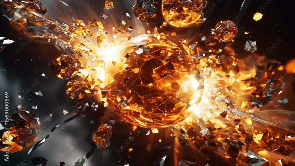 Poster abstract explosion in space with rocks and stones burst in flame, sci-fi and technology background