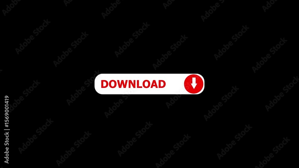 Poster animated download button graphic with arrow icon on black background interface element. animated dow