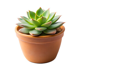 Fototapeta premium A small green succulent plant in a terracotta pot, isolated on transparent background