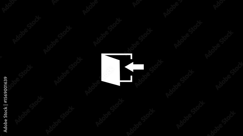 Poster minimalist white exit symbol against black background suitable for various visual applications. exit