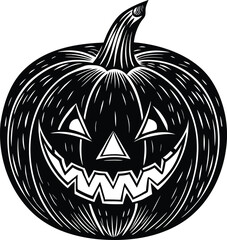 Spooky Halloween Pumpkin A Black and White Illustration