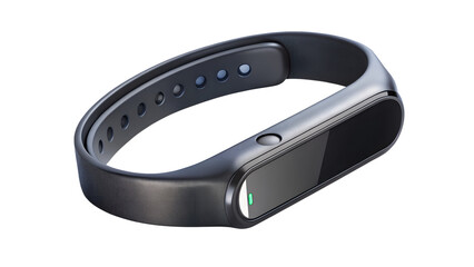 A black fitness tracker with a textured band, isolated on transparent background