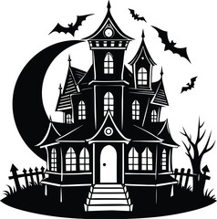 Spooky Halloween Haunted House Silhouette Creepy Mansion Illustration