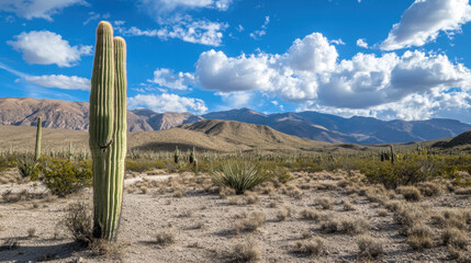 awe-inspiring splendor of a barren desert terrain embellished with majestic cacti epitomizing indomitable fortitude and extraordinary acclimatization of these flora to parched surroundings 