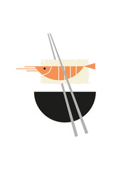 sushi - chopsticks with seafood and a bowl of soy sauce