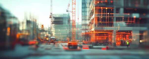 Busy City Construction Site Blurred View