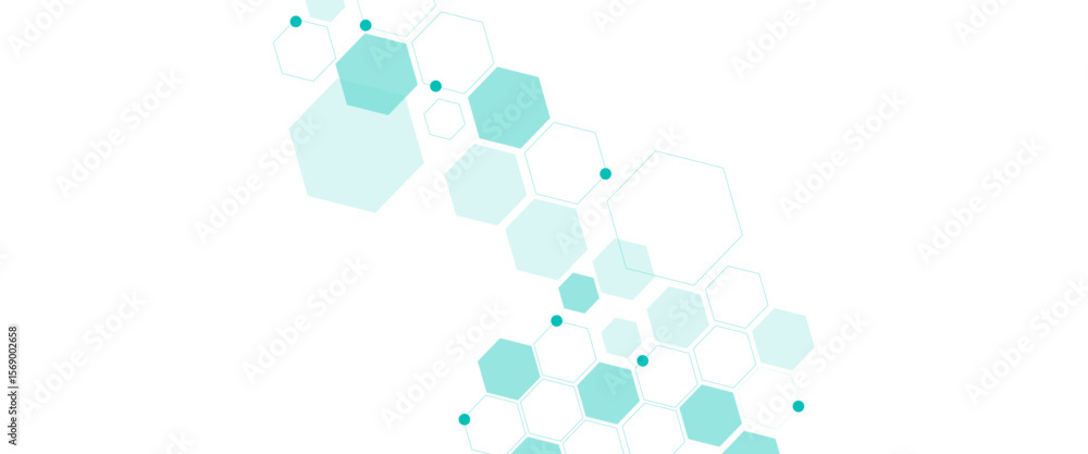 Poster vector geometric abstract background with soft green hexagons. medical, technology or science design