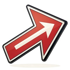 red arrow with a white stripe pointing upwards and to the right corner edge