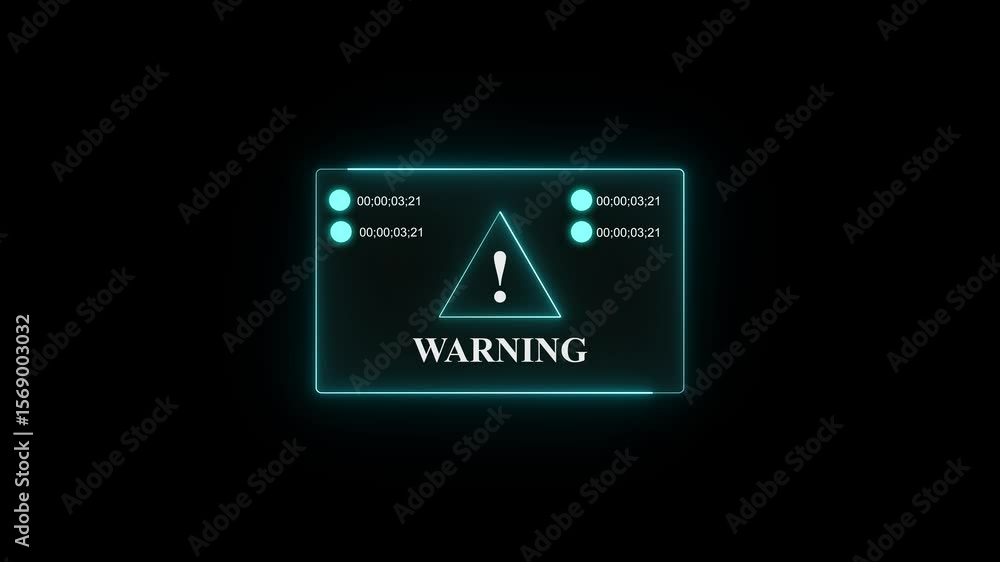 Poster digital warning alert interface futuristic design alert message. neon glowing warning alert animatio