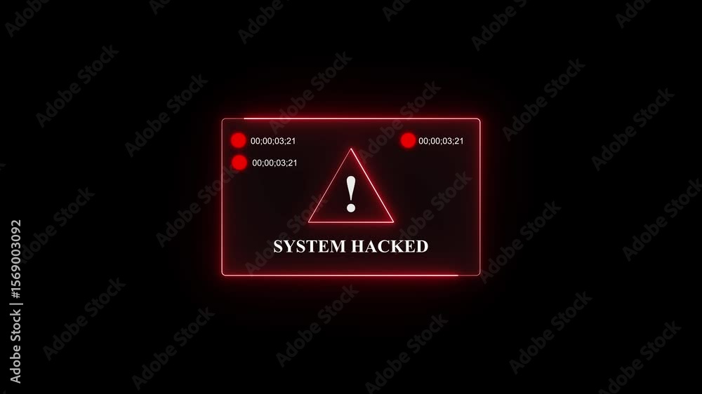 Poster cyber security system hack warning animated alert.neon red cyber security hack warning animation. gl