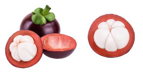 ripe mangosteen isolated on white background closeup