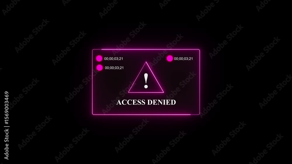 Poster access denied notification with neon ui and warning sign. access denied warning animation. futuristi