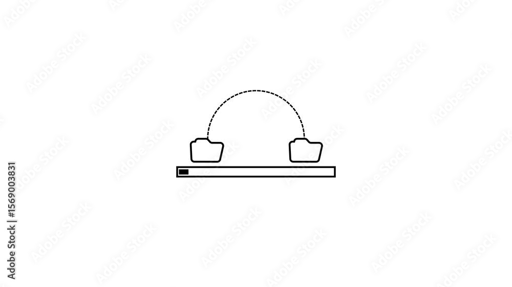 Poster data transfer loading animation. minimalist progress bar and folder icons showing digital synchroniz