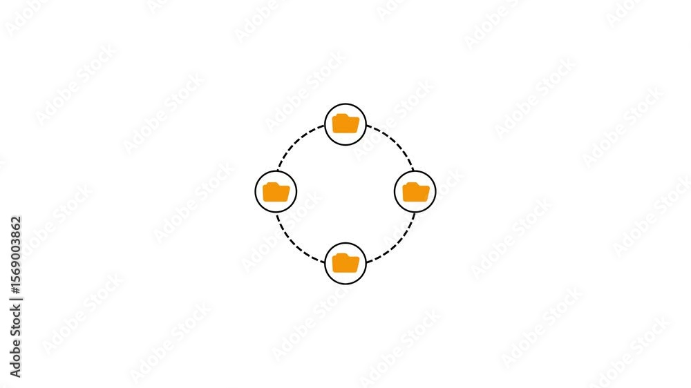 Poster animated file folder icons forming a circular data processing network. circular file folder animatio